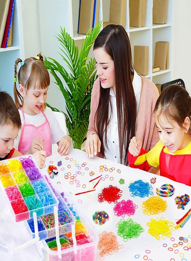 INSCRAFT 17500+ Rubber Loom Bands with 3 Layer Transparent Container, 28 Colors, 600 S-Clips, 352 Beads, 40 Cartoon Pendant, Bracelet Making Refill Kit for Kids - Image 5